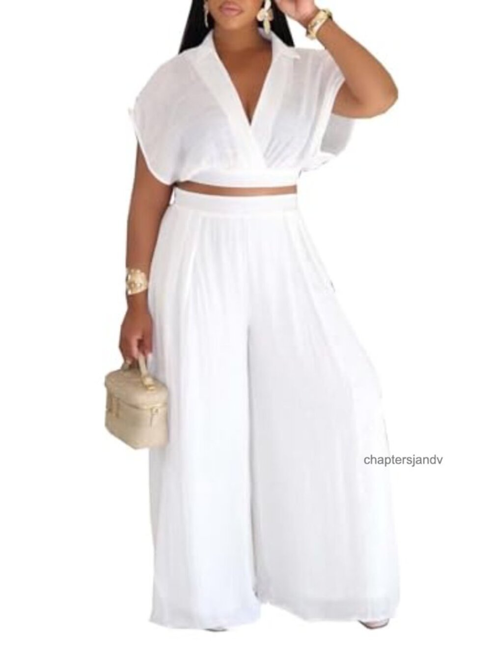 2 Piece Outfit Crop Top Wide Leg Pants Set Rayon Polyester Women